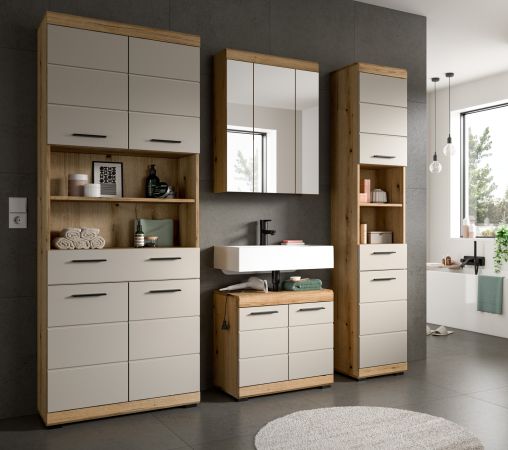 Badm�bel Set 4-teilig Shawn in Sand Kashmir und Evoke Eiche Badkombination 200 x 191 cm