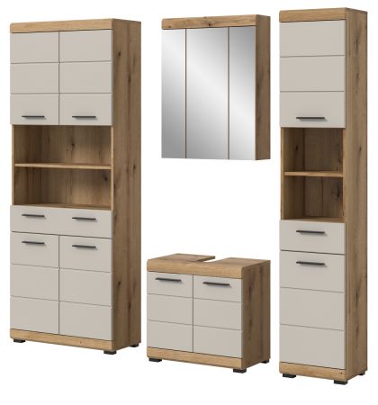 Badm�bel Set 4-teilig Shawn in Sand Kashmir und Evoke Eiche Badkombination 200 x 191 cm