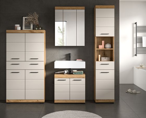 Badm�bel Set 4-teilig Shawn in Sand Kashmir und Evoke Eiche Badkombination 201 x 191 cm