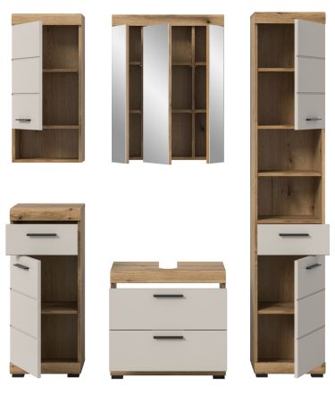 Badm�bel Set 5-teilig Shawn in Sand Kaschmir und Evoke Eiche Badkombination 164 x 191 cm