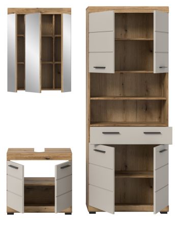 Badm�bel Set 3-teilig Shawn in Sand Kaschmir und Evoke Eiche Badkombination 149 x 191 cm
