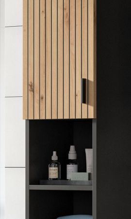 Badezimmer Hochschrank Livia in Artisan Eiche und grau Badschrank 30 x 192 cm