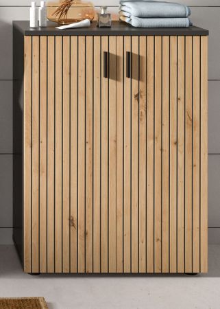Badezimmer Kommode Livia in Artisan Eiche und grau Badschrank 60 x 81 cm