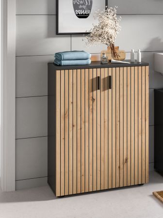 Badezimmer Kommode Livia in Artisan Eiche und grau Badschrank 60 x 81 cm