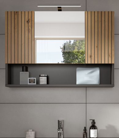 Badezimmer Spiegelschrank Livia in Artisan Eiche und grau Badschrank 3-t�rig 80 x 55 cm