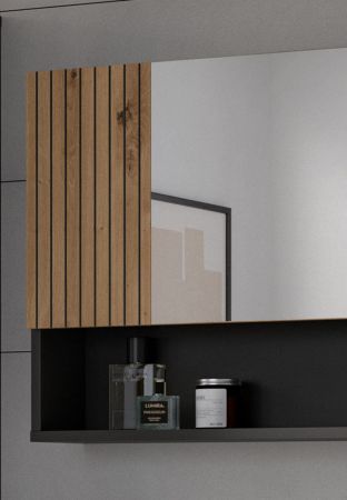 Badezimmer Spiegelschrank Livia in Artisan Eiche und grau Badschrank 3-t�rig 80 x 55 cm