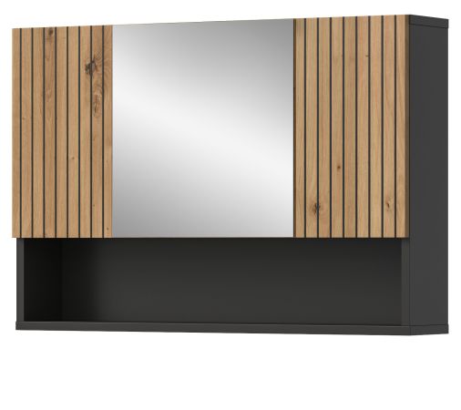 Badezimmer Spiegelschrank Livia in Artisan Eiche und grau Badschrank 3-t�rig 80 x 55 cm