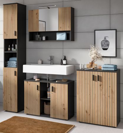 Badm�bel Set 4-teilig Livia in Artisan Eiche und grau Badkombination 200 x 192 cm