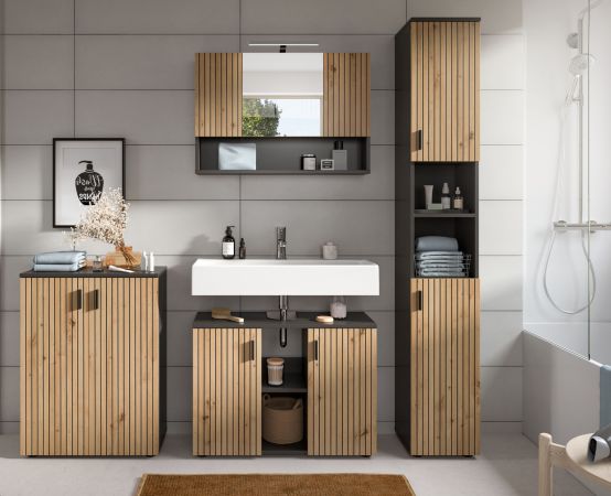 Badm�bel Set 4-teilig Livia in Artisan Eiche und grau Badkombination 200 x 192 cm