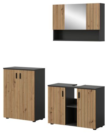 Badm�bel Set 3-teilig Livia in Artisan Eiche und grau Badkombination 155 x 180 cm