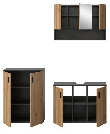 Badm�bel Set 3-teilig Livia in Artisan Eiche und grau Badkombination 155 x 180 cm