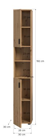 Badezimmer Hochschrank Livia in Artisan Eiche Badschrank 30 x 192 cm