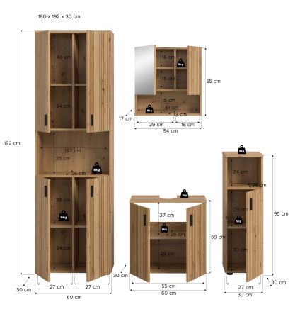 Badm�bel Set 4-teilig Livia in Artisan Eiche Badkombination 180 x 192 cm