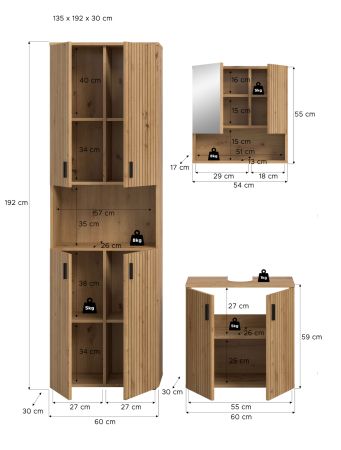 Badm�bel Set 3-teilig Livia in Artisan Eiche Badkombination 135 x 192 cm