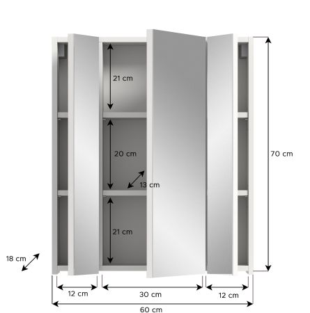 Badezimmer Spiegelschrank Cover in wei� Badschrank 3-t�rig 60 x 70 cm