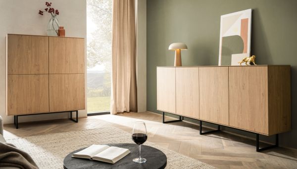 Sideboard Breda in Stone Eiche Kommode 200 x 90 cm, mit Push-to-Open