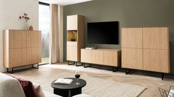 Highboard Breda in Stone Eiche Kommode 115 x 137 cm, mit Push-to-Open