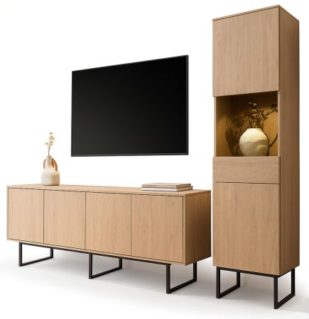 Wohnwand Breda in Stone Eiche Wohnkombination 2-teilig 273 cm, mit Push-to-Open