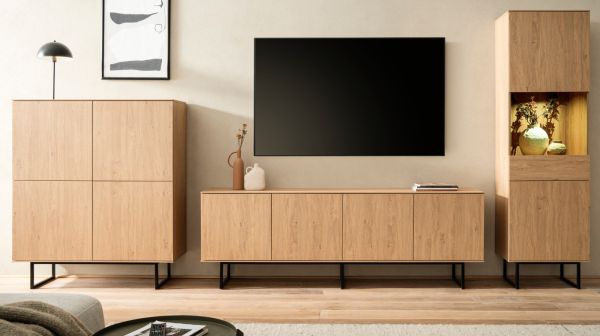 Wohnwand Breda in Stone Eiche Wohnkombination 3-teilig 400 cm, mit Push-to-Open