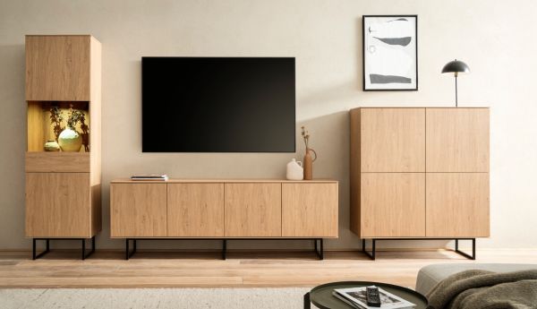 Wohnwand Breda in Stone Eiche Wohnkombination 3-teilig 400 cm, mit Push-to-Open