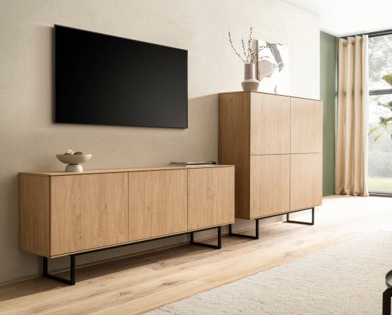 Wohnwand Breda in Stone Eiche Wohnkombination 2-teilig 280 cm, mit Push-to-Open