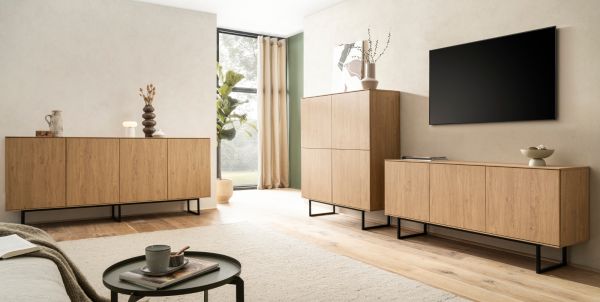 Wohnwand Breda in Stone Eiche Wohnkombination 2-teilig 280 cm, mit Push-to-Open