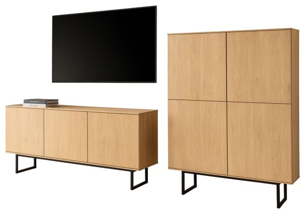 Wohnwand Breda in Stone Eiche Wohnkombination 2-teilig 280 cm, mit Push-to-Open
