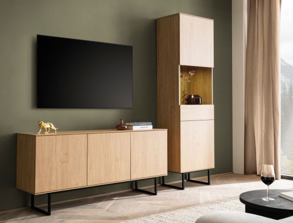 Wohnwand Breda in Stone Eiche Wohnkombination 2-teilig 220 cm, mit Push-to-Open