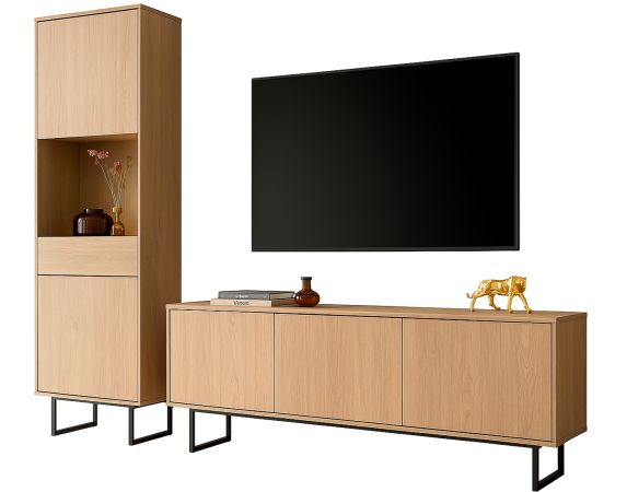 Wohnwand Breda in Stone Eiche Wohnkombination 2-teilig 220 cm, mit Push-to-Open