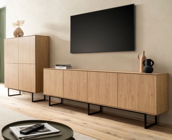 Wohnwand Breda in Stone Eiche Wohnkombination 2-teilig 330 cm, mit Push-to-Open