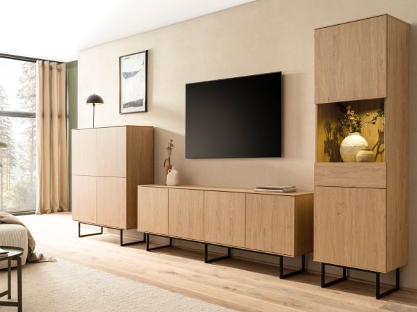 Wohnwand Breda in Stone Eiche Wohnkombination 2-teilig 330 cm, mit Push-to-Open