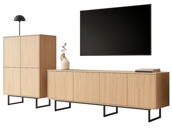 Wohnwand Breda in Stone Eiche Wohnkombination 2-teilig 330 cm, mit Push-to-Open