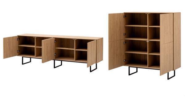 Wohnwand Breda in Stone Eiche Wohnkombination 2-teilig 330 cm, mit Push-to-Open