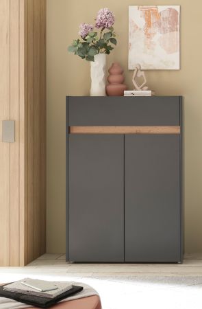 Schuhschrank Center in grau matt und Wotan Eiche Flurkommode 85 x 122 cm