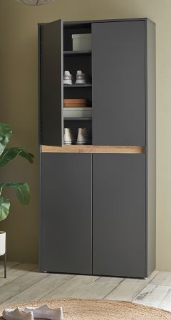 Schuhschrank Center in grau matt und Wotan Eiche Flurschrank 85 x 195 cm