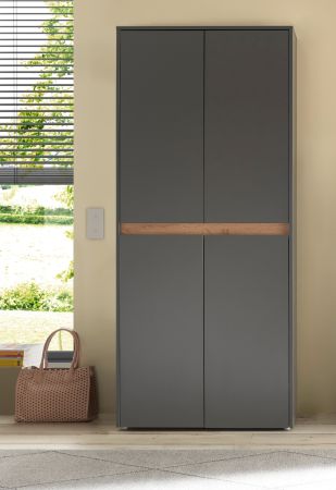 Schuhschrank Center in grau matt und Wotan Eiche Flurschrank 85 x 195 cm