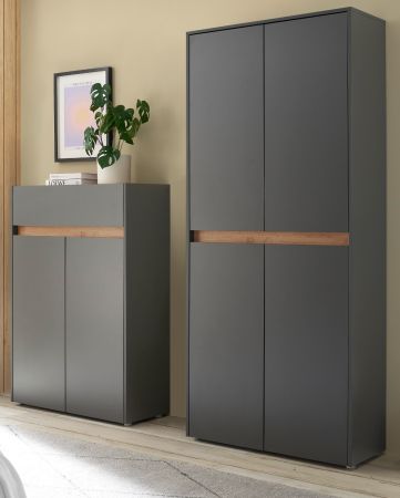 Garderobe Set 2-teilig Center in grau matt und Wotan Eiche Garderobenkombination 180 x 195 cm