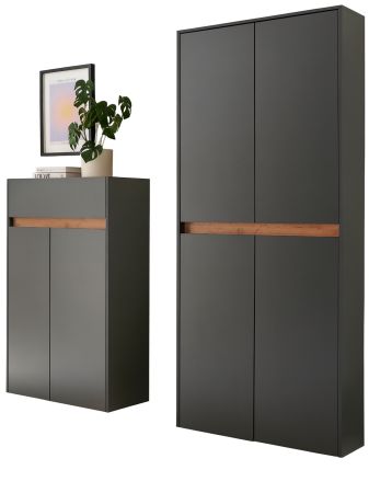 Garderobe Set 2-teilig Center in grau matt und Wotan Eiche Garderobenkombination 180 x 195 cm