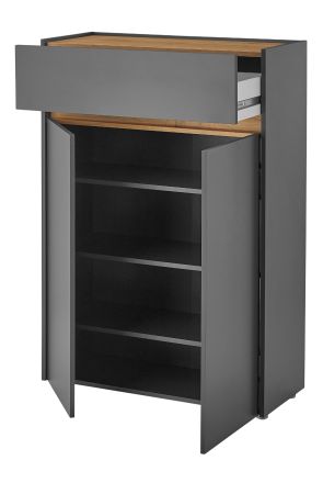 Garderobe Set 4-teilig Center in grau matt und Wotan Eiche Garderobenkombination 195 x 200 cm