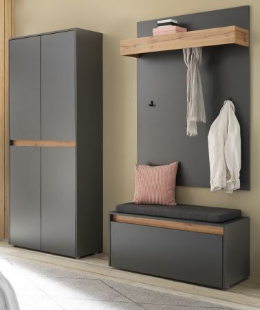 Garderobe Set 4-teilig Center in grau matt und Wotan Eiche Garderobenkombination 195 x 200 cm