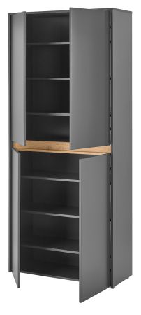 Garderobe Set 4-teilig Center in grau matt und Wotan Eiche Garderobenkombination 195 x 200 cm