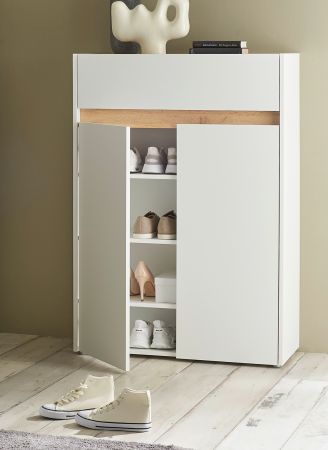 Schuhschrank Center in wei� und Wotan Eiche Flurkommode 85 x 122 cm