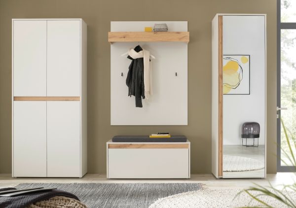 Schuhschrank Center in wei� und Wotan Eiche Flurschrank 85 x 195 cm