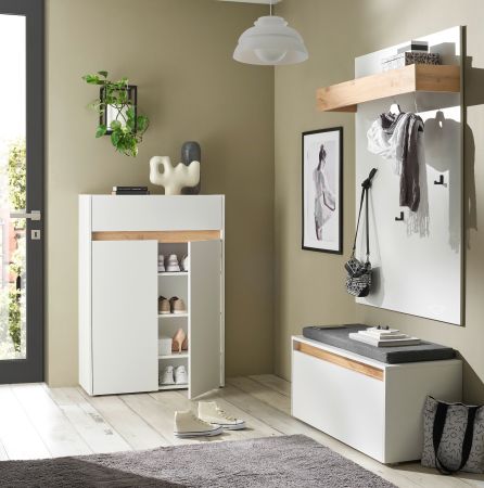 Garderobe Set 4-teilig Center in wei� und Wotan Eiche Garderobenkombination 195 x 200 cm