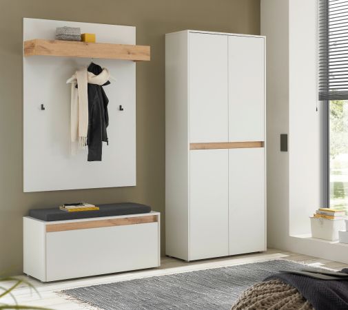 Garderobe Set 4-teilig Center in wei� und Wotan Eiche Garderobenkombination 195 x 200 cm