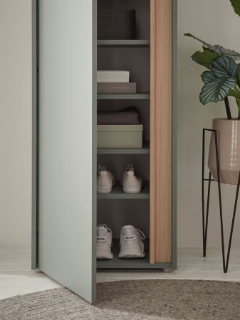 Schuhschrank Center in Salbei Gr�n und Barista Eiche Flurschrank 50 x 200 cm