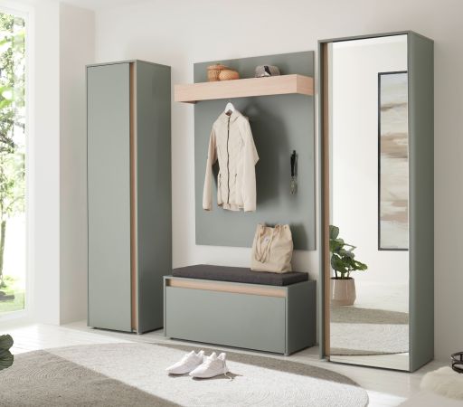 Schuhschrank Center in Salbei Gr�n und Barista Eiche Flurschrank 50 x 200 cm