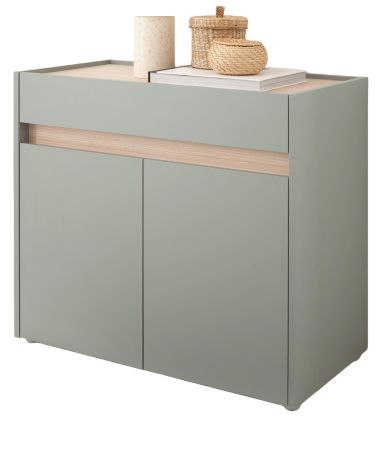 Schuhschrank Center in Salbei und Barista Eiche Flurkommode 80 x 70 cm
