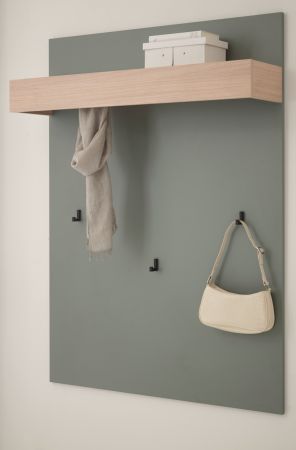 Garderobenpaneel Center in Salbei und Barista Eiche Wandgarderobe 100 x 135 cm