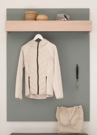 Garderobenpaneel Center in Salbei und Barista Eiche Wandgarderobe 100 x 135 cm